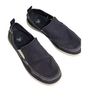 Men's Crocs Sz 8 Walu Slip-On Canvas Shoes in Navy Blue Boat Preppy Beach Casual